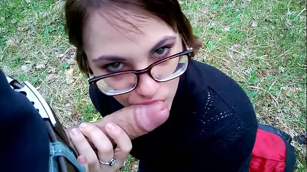 Amateur Slut Gives Sloppy Blowjob in Forest